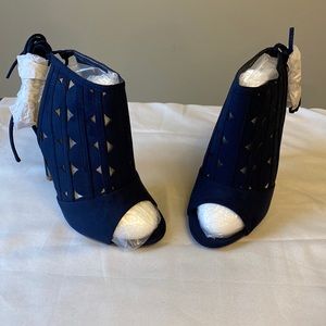 Shoe Dazzle Open Toe Strap Ankle Booties - Navy